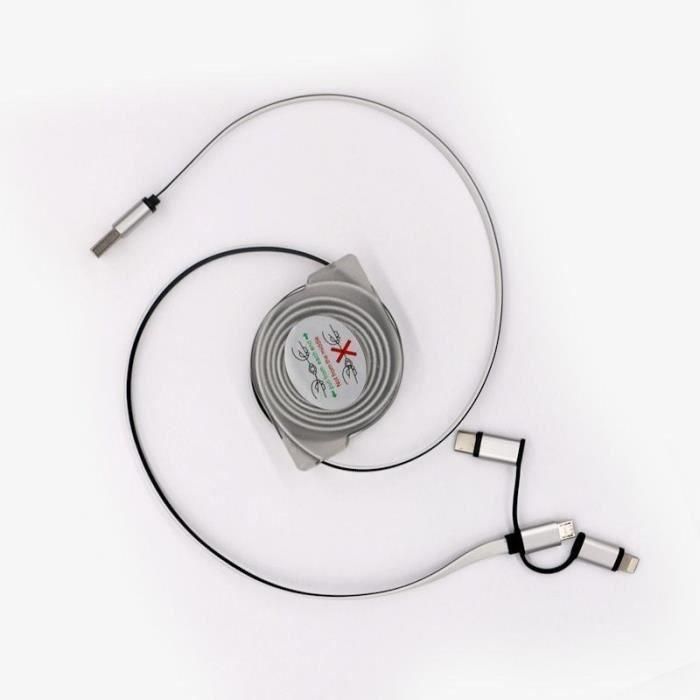 Enrouleur de câble USB - GAO - 3-en-1, 2m, charge rapide 1 Enrouleur de câble USB - GAO - 3-en-1, 2m, charge rapide 1
