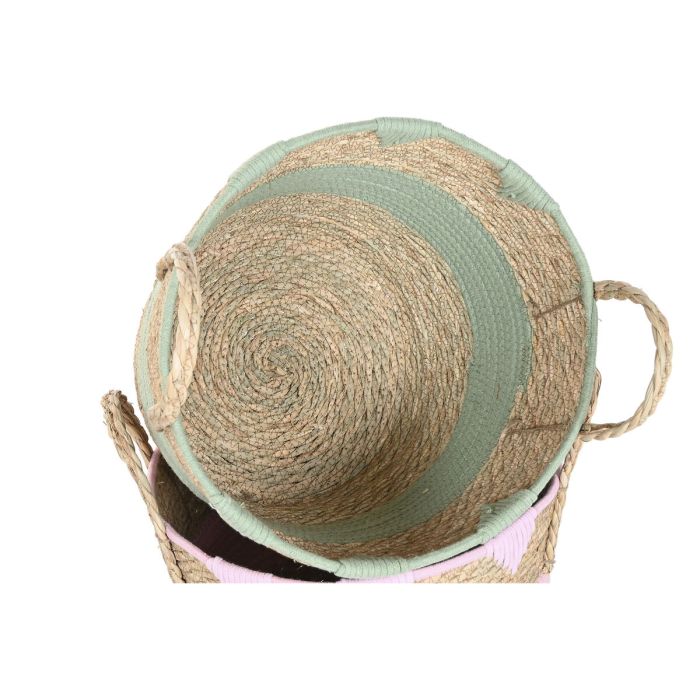 Panier décoratif Home ESPRIT Bleu Vert Rose Naturel Enfant 36 x 36 x 37 cm (3 Unités) 1