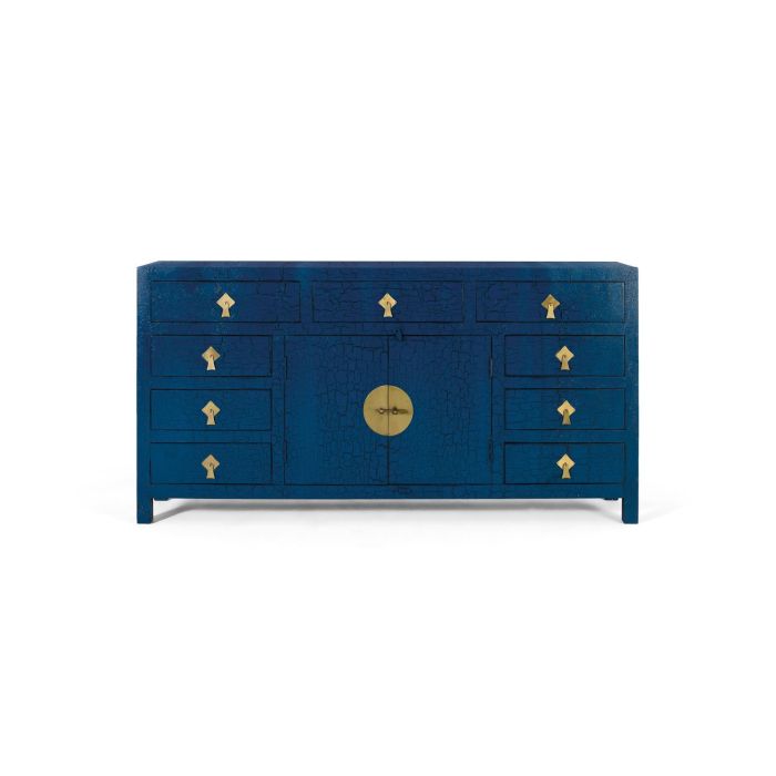 GINER Y COLOMER - Buffet avec portes et tiroirs bleu distressed vintage, style zen, bois de manguier et MDF, patines dorées, dimensions détaillées 0 GINER Y COLOMER - Buffet avec portes et tiroirs bleu distressed vintage, style zen, bois de manguier et MDF, patines dorées, dimensions détaillées 0