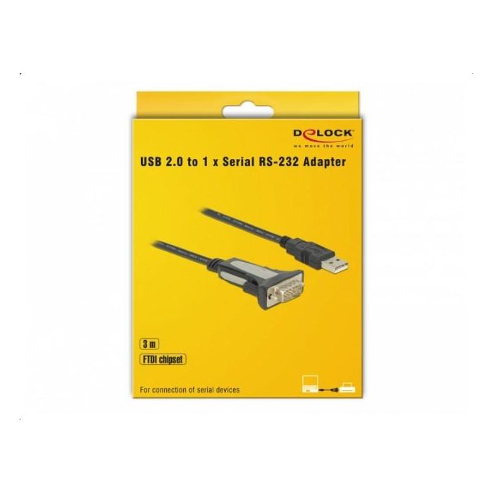 DELOCK Adapter USB 2.0 Typ-A zu 1 x Seriell RS-232 DB9 3 m 1