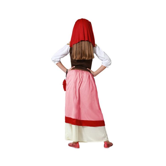 Déguisement Tabernière Médiévale Fille 7-9 Ans - Ensemble 4 Pièces (Blouse, Jupe, Coiffe, Sac) en Polyester Multicolore