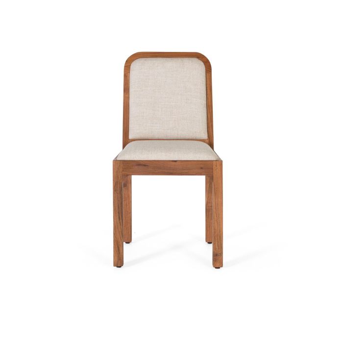 Lot de 2 Chaises en Bois d'Acacia et Tissu Beige - Chaises de Salle à Manger avec Assise en Tissu, Structure en Bois Massif Naturel 1