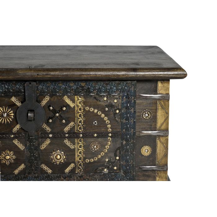 GINER Y COLOMER - Coffre de rangement en bois de manguier massif couleur marron foncé - Décor ancien avec détails en bronze et métal - Dimensions : 80 x 40 x 46 cm 4