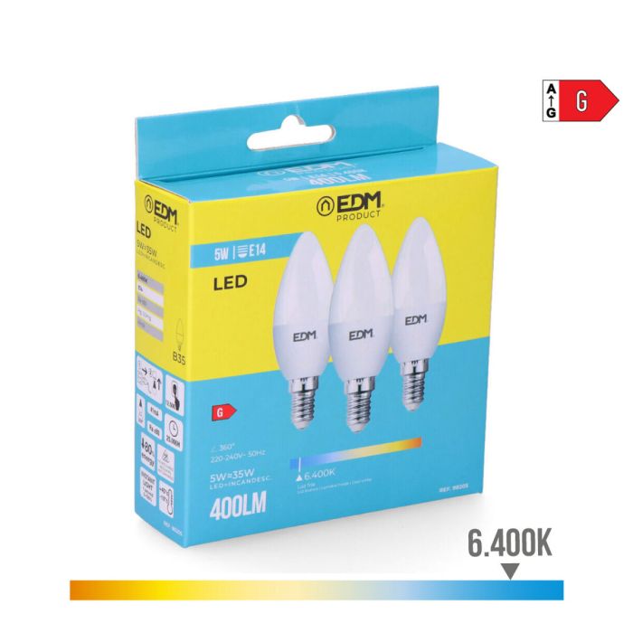 Pack de 3 ampoules LED EDM 98205 G 35 W 5 W 50 W E14 400 lm Ø 3,6 x 10 cm (6400 K) 2