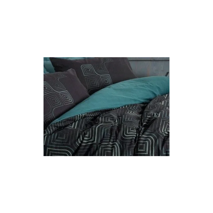 Ensemble de linge de lit - 1 housse de couette 140 x 200 cm + 1 taie d'oreiller 60 x 60 cm - 100% coton renforcé - Imprimé Bleu pétrole