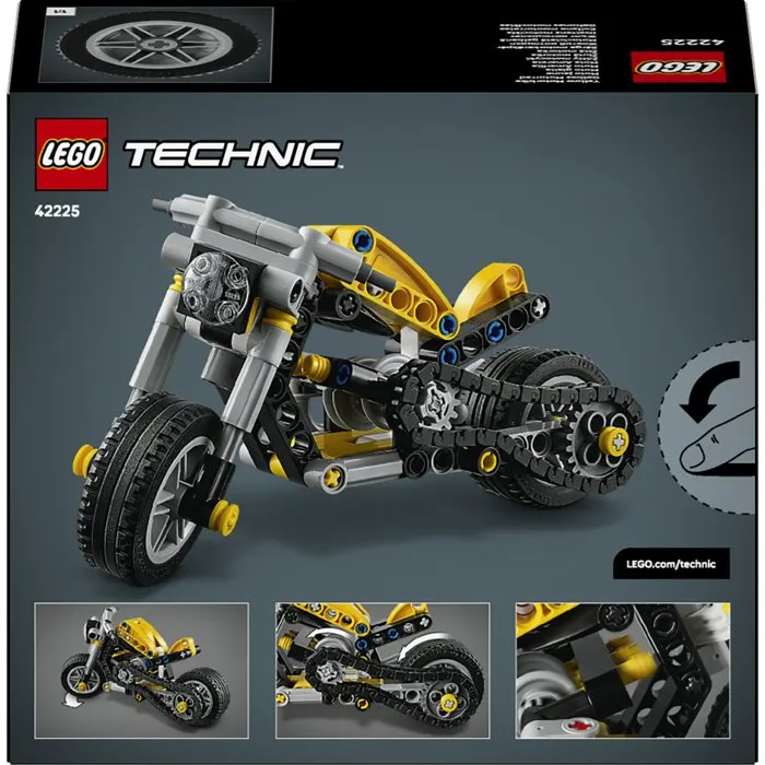 LEGO Technic 42225 - Moto de Construction Jaune - Jouet STEM avec Moteur 3 Pistons et Direction - Idée Cadeau pour Enfant