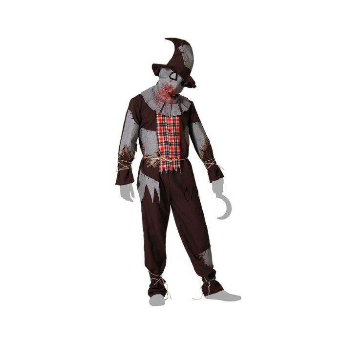 Déguisement Épouvantail Ensanglanté pour Homme Adulte avec Chapeau et Masque - Taille M-L - Polyester - Thème Halloween - Marron