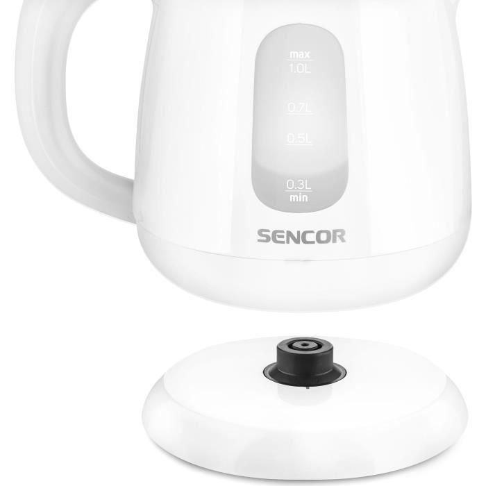 Sencor SWK 1010WH Bouilloire électrique 1100 W 1 L Blanc, base inox, filtre amovible, sécurité