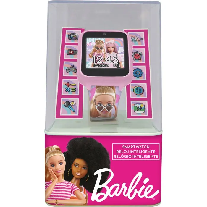 Kids Licensing Montre interactive Barbie - Multifonctions avec 6 jeux, podomètre, appareil photo, enregistrement vidéo et vocal, charge USB - Dès 6 ans