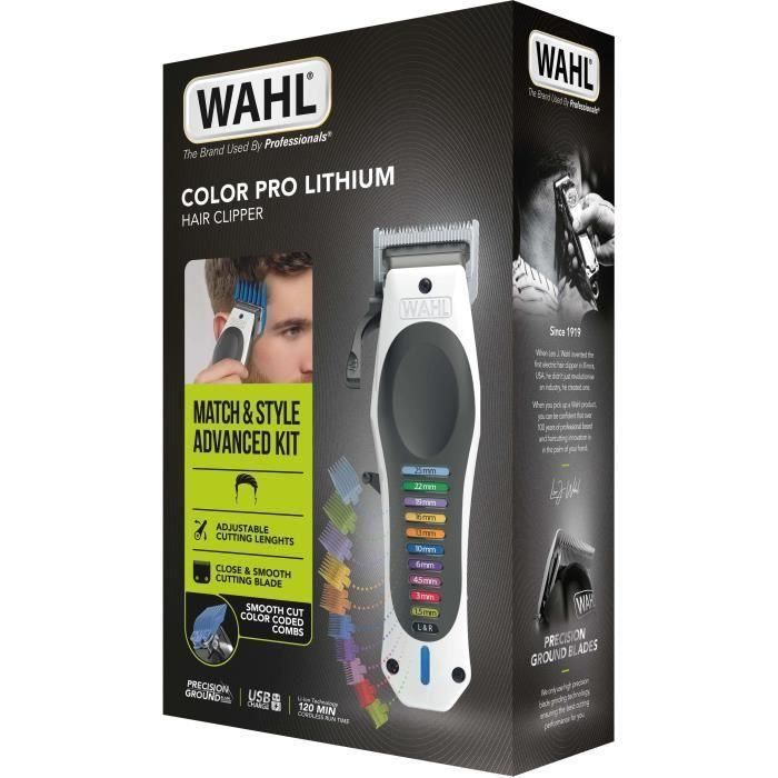 Tondeuse a cheveux - WAHL - ColorPro Cordless Lithium - 240 V - 120 min - Blanc / Noir 2