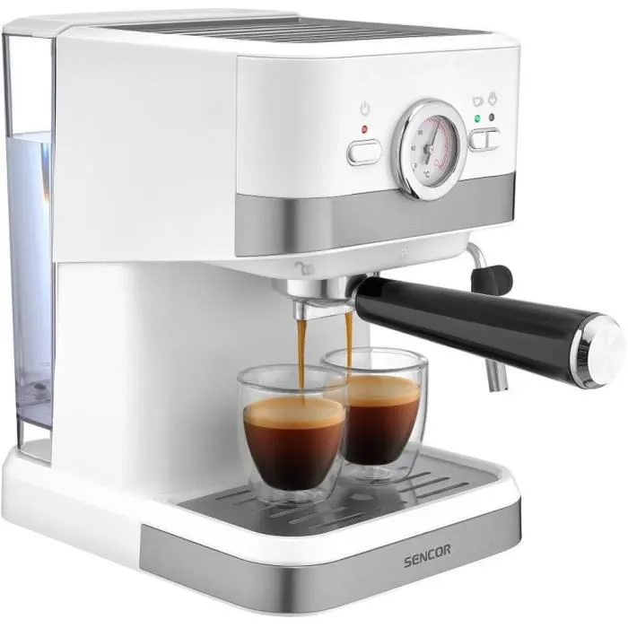 Sencor SES 1720WH Machine à Expresso avec Pompe 20 Bars, 1,5 L, Prépinfusion, Commande Numérique et Buse Vapeur Pivotante Sencor SES 1720WH Machine à Expresso avec Pompe 20 Bars, 1,5 L, Prépinfusion, Commande Numérique et Buse Vapeur Pivotante