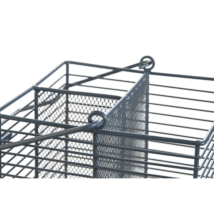 Panier à couverts DKD Home Decor Bleu Blanc Métal Bois d'hévéa 18 x 18 x 15 cm (2 Unités) 2