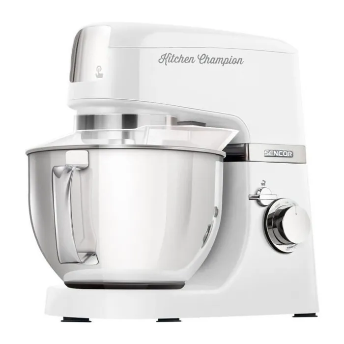 Sencor Kitchen Champion STM 6350WH - Robot pâtissier 1000 W, bol 4.5 L, 8 vitesses, pétrissage planétaire, accessoires inclus (hachoir, batteur, fouet) - Blanc