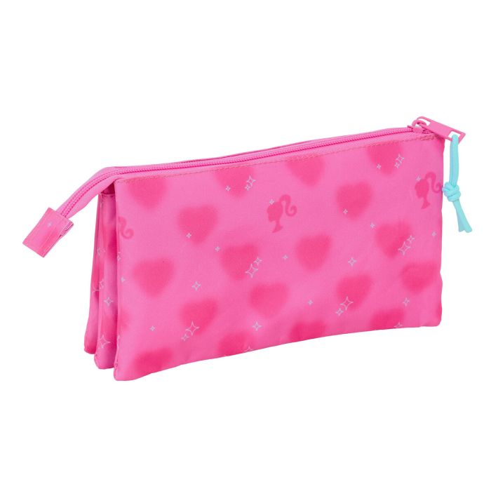 Trousse Fourre-Tout Triple Barbie Corazones Rose 22 x 12 x 3 cm 2