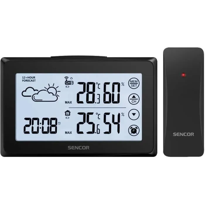Sencor SWS 2850 Station Météo sans Fil avec Capteur - Affichage Température Intérieure/Extérieure, Humidité, Précipitations, Mémoire Min/Max, Alarme