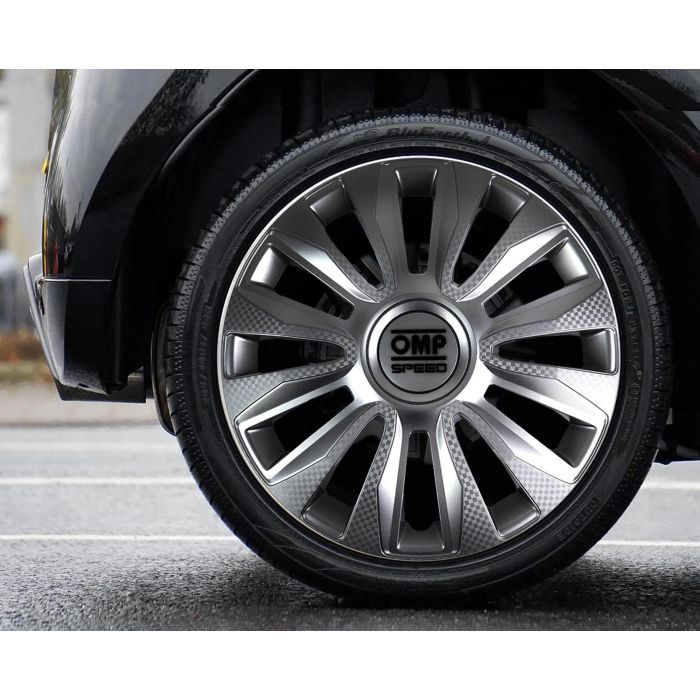 OMP Speed Jeu de 4 Enjoliveurs Magnum 13 Pouces OMPS07011323 Argent-Carbone 4