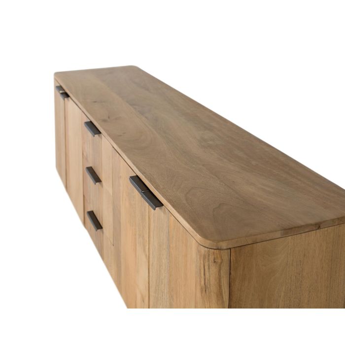 GINER Y COLOMER Meuble TV Bois de Manguier 4 Portes 3 Tiroirs avec Poignées Métal - Design Moderne aux Lignes Épurées, Coloris Naturel, Dimensions Portes 48x33cm 3