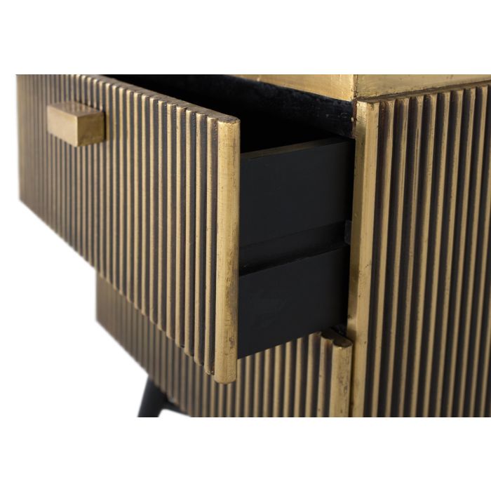 GINER Y COLOMER - Table de chevet 2 tiroirs artisanale en bois de manguier et marbre avec finition bronze - 50x40x60 cm