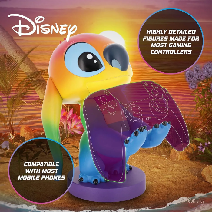 Exquisite Gaming Cable Guys - Support universel pour écouteurs, smartphone et manettes - Figurine Disney Stitch Rainbow - 20 cm - Sous licence officielle
