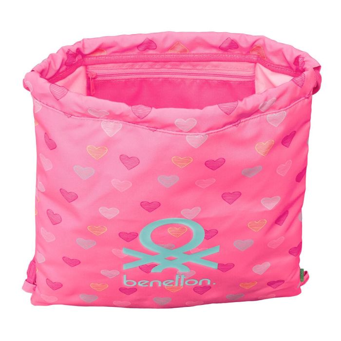 Sac à dos serré par des ficelles Benetton Heart Rose 35 x 40 x 1 cm 1