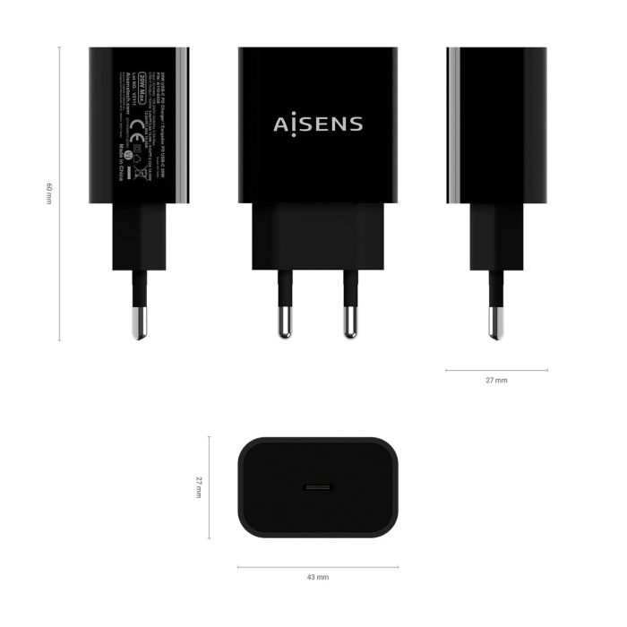 Chargeur mural Aisens A110-0538 Noir 50 W 5 Chargeur mural Aisens A110-0538 Noir 50 W 5
