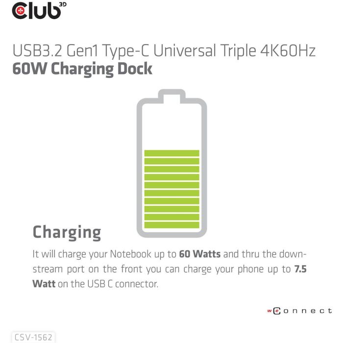 Club3D 4K ChargingDock USB-C ->6xUSB3/2xDP/HDMI/LAN/Audio 5