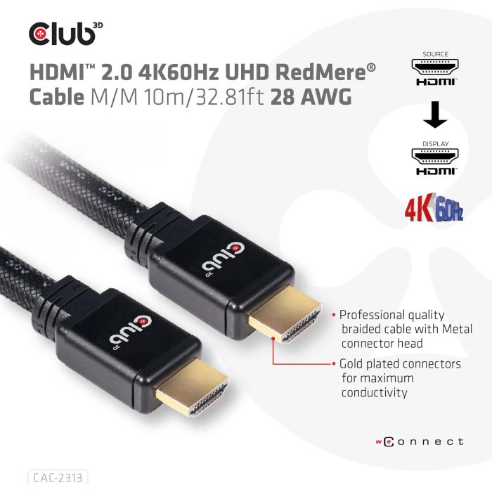 Club3D HDMI-Kabel A -> A 2.0 RedMere 4K60Hz UHD 10 Meter retail 12