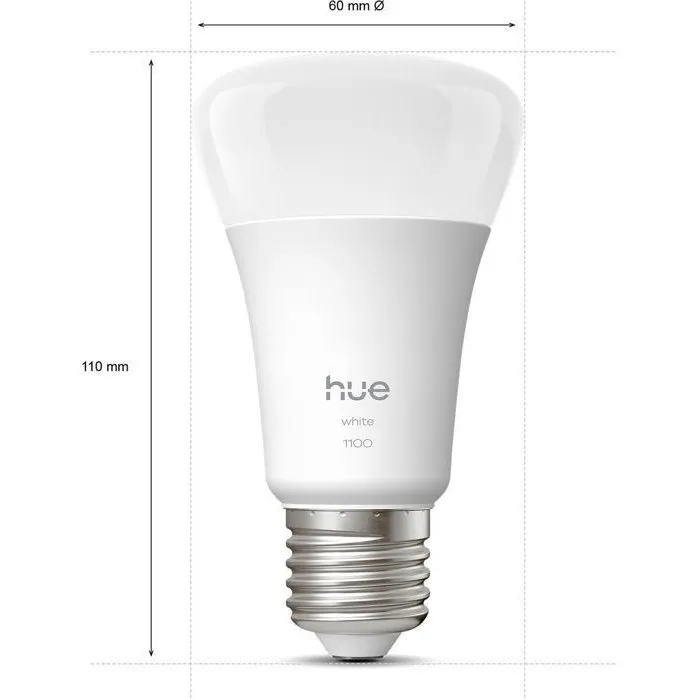 Philips Hue Ampoule LED connectée A60 - Luminosité 1100 lumens - 9,5 W - Blanc chaud 2700K - Culot E27 - Gradation fluide Philips Hue Ampoule LED connectée A60 - Luminosité 1100 lumens - 9,5 W - Blanc chaud 2700K - Culot E27 - Gradation fluide