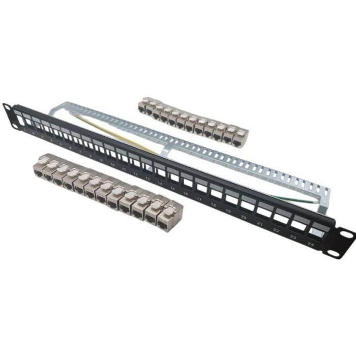 Panneau de brassage 24 ports + 24 noyaux keystone RJ45 Cat.6a - LINEAIRE - KIT5024AS - Courts - Blindés 0 Panneau de brassage 24 ports + 24 noyaux keystone RJ45 Cat.6a - LINEAIRE - KIT5024AS - Courts - Blindés 0