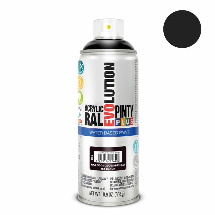 Peinture en spray Pintyplus Evolution RAL 9005 Base d'eau Jet Black 400 ml 1