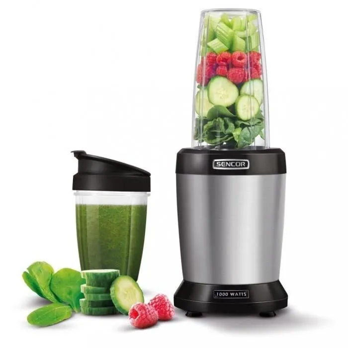 Sencor SNB 4302SS Blender Smoothie Professionnel 1200W - Extracteur de Nutriments avec 2 Tasses (1L, 0.8L), 6 Lames Titanium pour Soupes, Cocktails, Aliments Bébé
