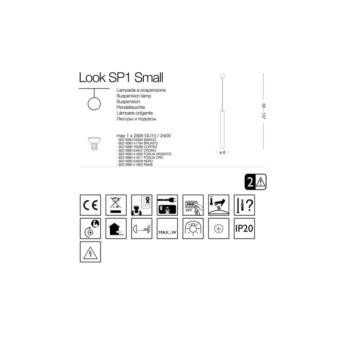 Lampe Suspendue LOOK GU10 1 Lumière, I-L-141794 (Ampoule Incluse) 1
