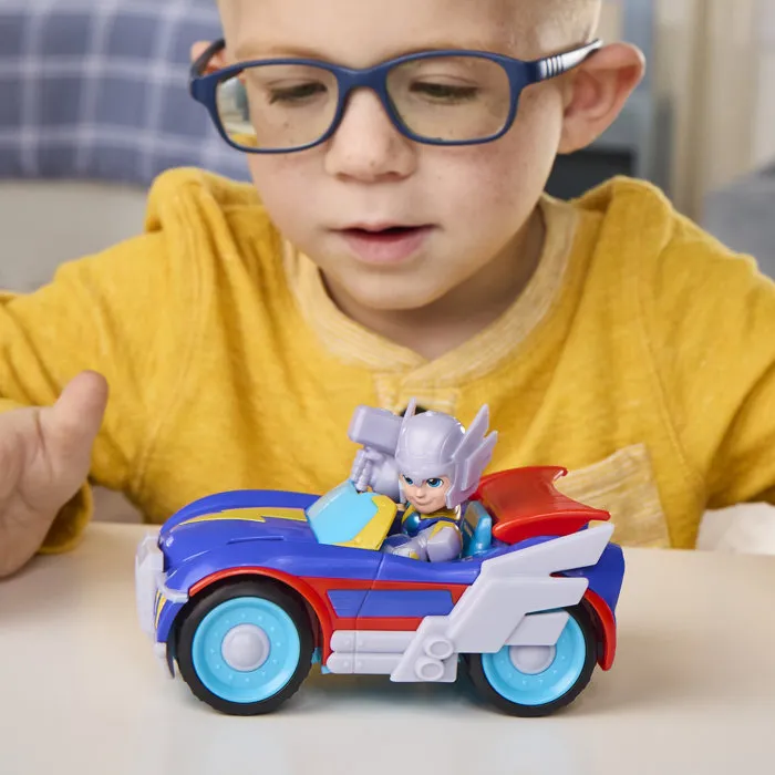 Hasbro Marvel Iron Man et Ses Amis Extraordinaires - Figurine Thor de 7,5 cm et Véhicule Foudremobile, Jouets de Super-Héros pour Enfants dès 3 Ans