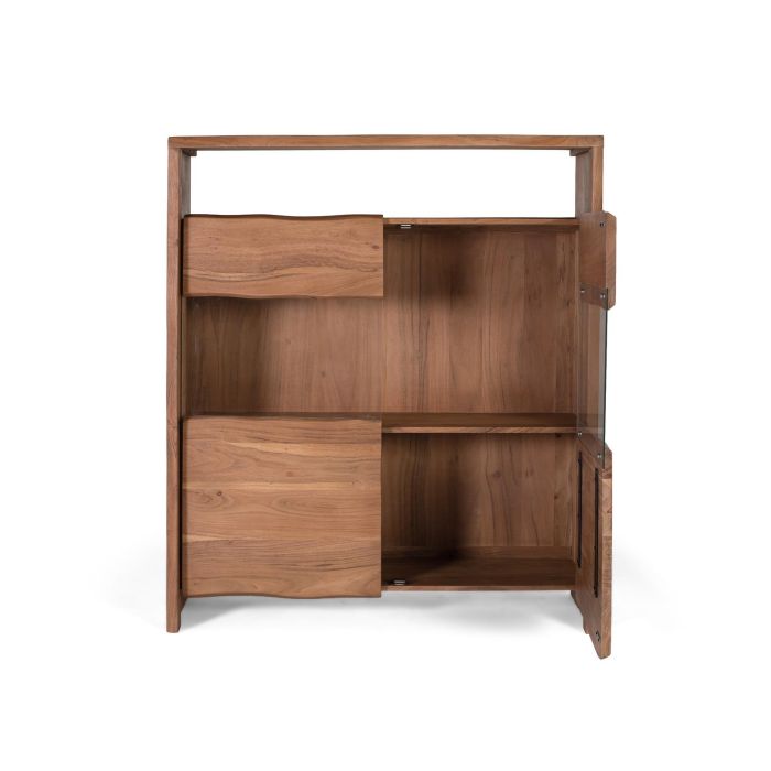 GINER Y COLOMER - Buffet en acacia massif, 2 portes battantes vitrées et 2 portes à façade ondulée, avec étagère et espace d'exposition - Salon / Salle à manger 1