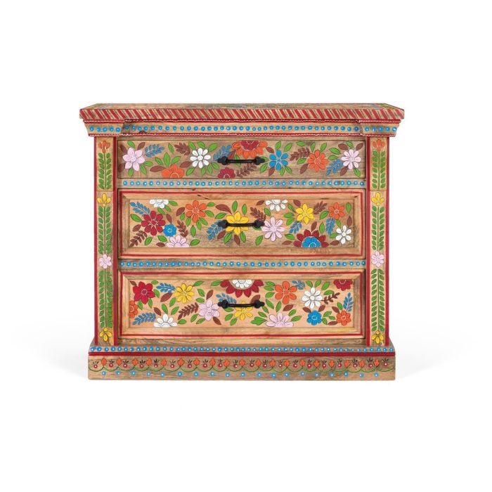 GINER Y COLOMER Commode 3 tiroirs en bois de manguier peint à la main - Multicolore - Design robuste et fonctionnel pour chambre 1
