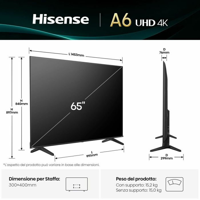 TV intelligente Hisense 65A6Q 65" 4K Ultra HD LED HDR D-LED 27 TV intelligente Hisense 65A6Q 65" 4K Ultra HD LED HDR D-LED 27