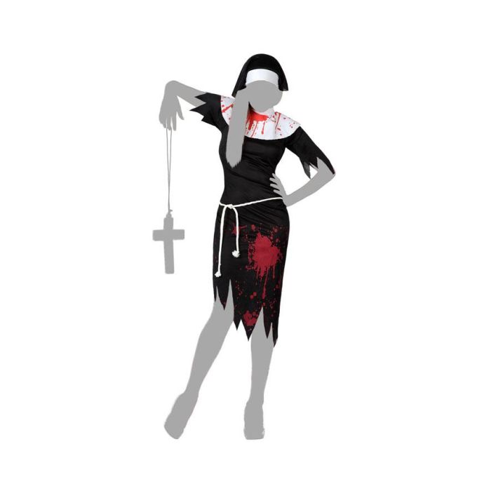 Déguisement Adulte Femme Halloween Zombie Nonne Sanglante Taille XS-S - Veste et Veste en Polyester Noir