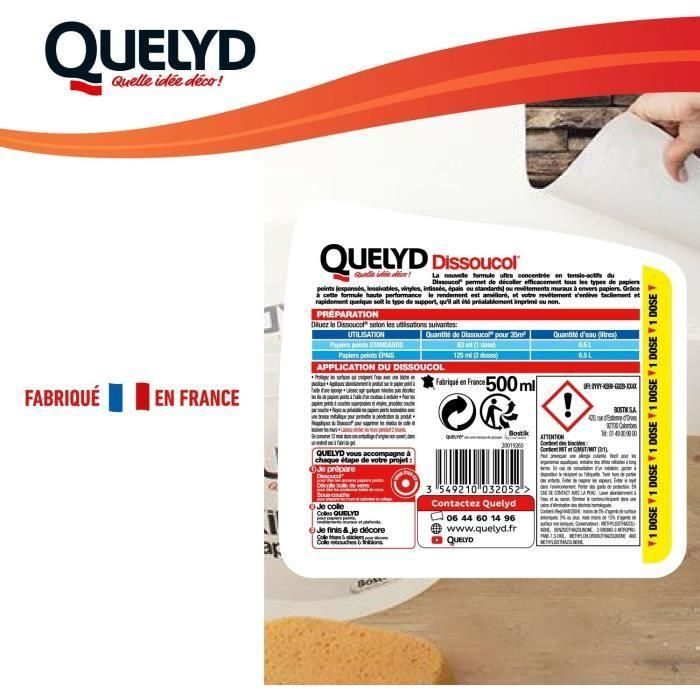 Décolleur papier peint - QUELYD - Dissoucol - Lessive - Supprime les résidus - Flacon 500 ml (280 m²) 5