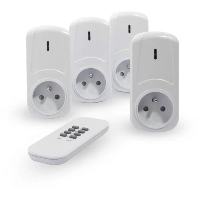 Chacon Kit de 4 prises électriques avec télécommande - Contrôle à distance sans fil (25 m, 2000 W) - Pour lampes et appareils électriques 1 Chacon Kit de 4 prises électriques avec télécommande - Contrôle à distance sans fil (25 m, 2000 W) - Pour lampes et appareils électriques 1