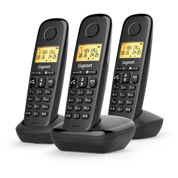 Gigaset Basic 100 Trio Téléphone fixe - Noir - Écran rétroéclairé 1.5", Répertoire 50 contacts, Mode mains libres, Fonction blocage des appels, Affichage appelant Gigaset Basic 100 Trio Téléphone fixe - Noir - Écran rétroéclairé 1.5", Répertoire 50 contacts, Mode mains libres, Fonction blocage des appels, Affichage appelant