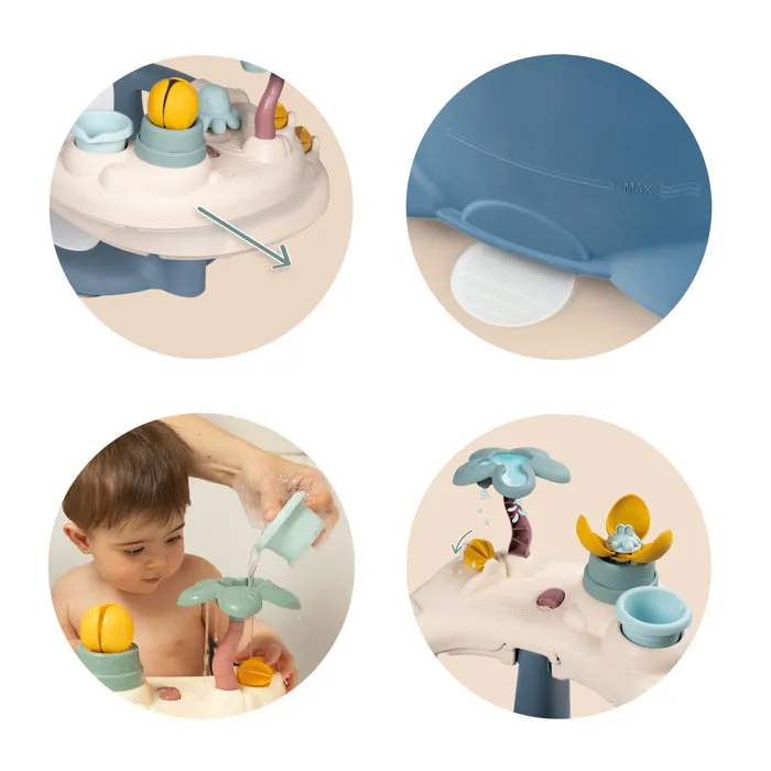 Smoby - Siege de bain bébé Little Smoby 2 en 1 avec tablette d'activités réglable, 6 jeux et ventouses incluses, sécurité, fabrication française, dès 6 mois
