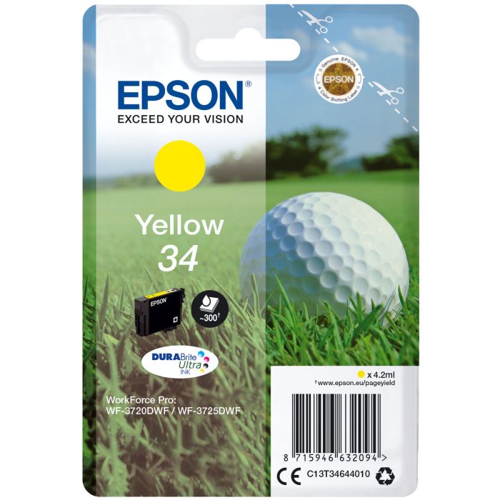 Epson Cartouche d'encre Jaune 34 C13T34644010 DURABrite Ultra, Rendement standard, 300 pages