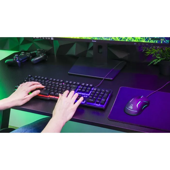 The G-Lab COMBO CHROMIUM EX - Pack Gamer 4-en-1 filaire - Clavier membrane silencieux, souris, tapis de souris - Noir