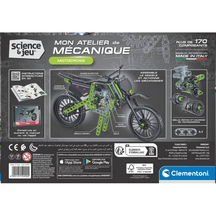Clementoni - Jeu de construction modélisme - Motocross Xtrem - Coffret prototype avec roues et système de direction fonctionnel Clementoni - Jeu de construction modélisme - Motocross Xtrem - Coffret prototype avec roues et système de direction fonctionnel
