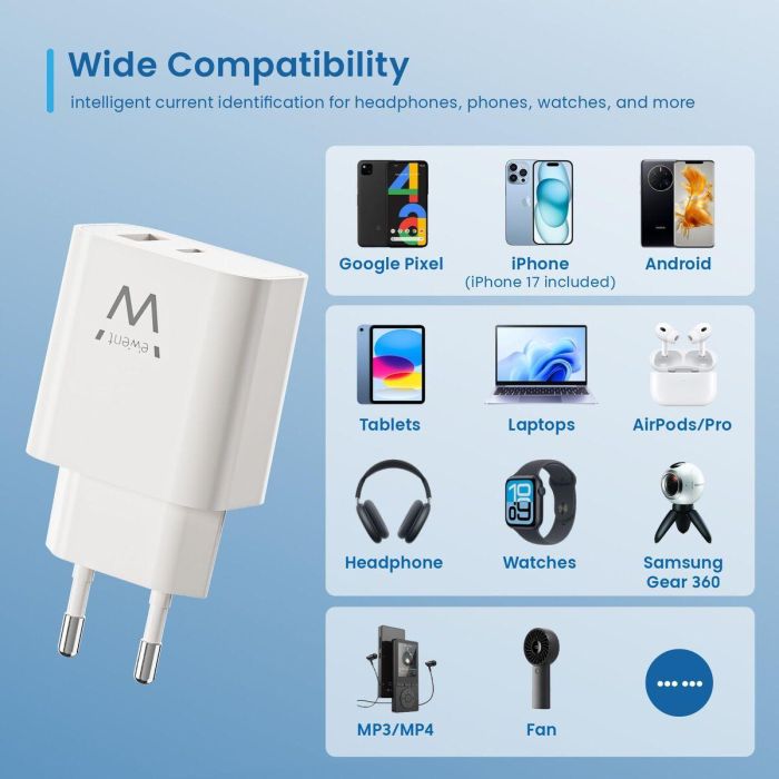 Chargeur mural Ewent EW1318 Blanc 20 W 6 Chargeur mural Ewent EW1318 Blanc 20 W 6