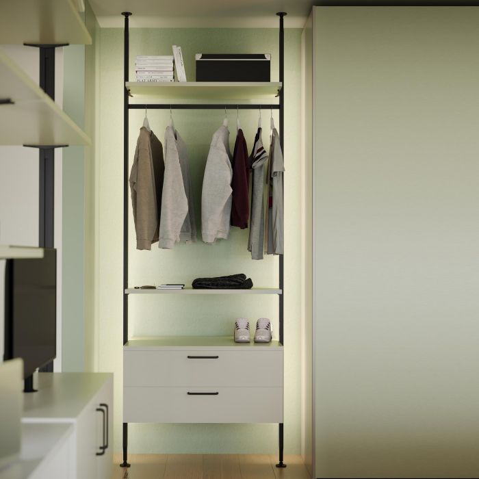 Emuca Kit de fixation pour 4 étagères en bois et 1 tringle de suspension de 1m de long Noir, Aluminium et Zamak et Plastique, Peint en noir texturé 2 Emuca Kit de fixation pour 4 étagères en bois et 1 tringle de suspension de 1m de long Noir, Aluminium et Zamak et Plastique, Peint en noir texturé 2