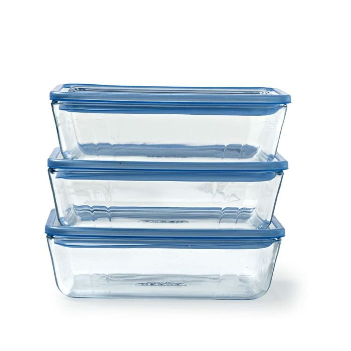 Ensemble de Boîtes à Lunch Pyrex Bleu Transparent 800 ml 3 Pièces 9