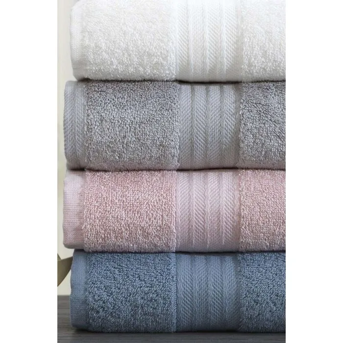 Ensemble de 4 serviettes de main en coton 100% - 50 x 85 cm - Couleurs Blanc, Gris, Rose, Bleu - Absorbantes et douces Ensemble de 4 serviettes de main en coton 100% - 50 x 85 cm - Couleurs Blanc, Gris, Rose, Bleu - Absorbantes et douces
