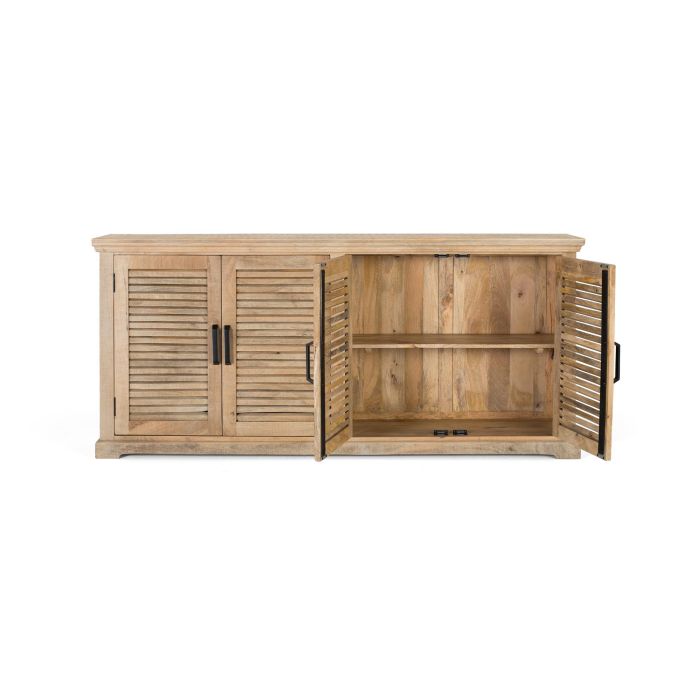 GINER Y COLOMER Buffet 4 Portes en Bois de Mango Massif - Dimensions 200x90x40 cm - Espace de Stockage - Style Rustique Naturel 2