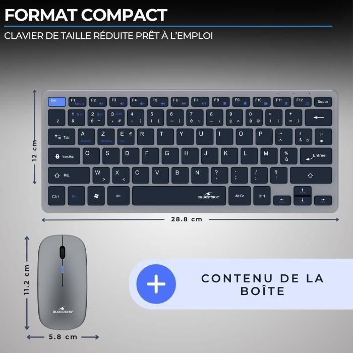 Ensemble Clavier Souris sans fil - BLUESTORK - Pack Mini - Bluetooth & Dongle - Ultra fin et léger - Nomade Télétravail 4